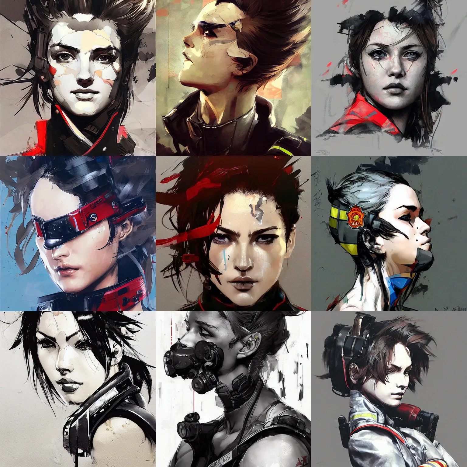 Prompt: a beautiful side portrait of a female firefighter. art by yoji shinkawa and sandra chevrier, trending on artstation, award - winning, perfect composition.