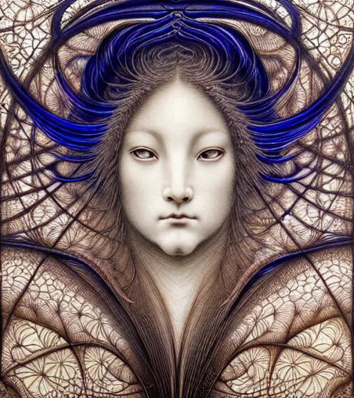 Prompt: detailed realistic beautiful kitsune goddess face portrait by jean delville, gustave dore, iris van herpen and marco mazzoni, art forms of nature by ernst haeckel, art nouveau, symbolist, visionary, gothic, neo - gothic, pre - raphaelite, fractal lace, intricate alien botanicals, ai biodiversity, surreality, hyperdetailed ultrasharp octane render