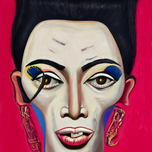 Prompt: grotesque portrait of kim kardashian painted by george condo, intricate, abstract, dark, highly detailed, oil on canvas, terrifying, brilliantly colored, 8 k