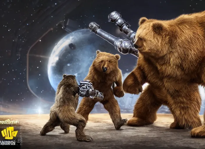 Prompt: photo of muscular bears, playing intergalactic championship versus chitauri. Highly detailed 8k. Award winning.
