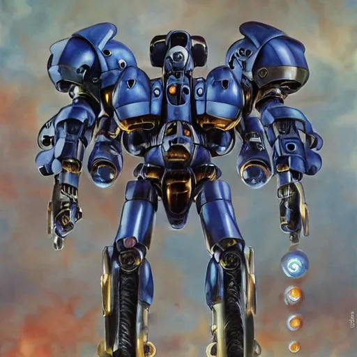 Image similar to tentacled combat mecha, gouf evangelion, bismuth mechanical exoskeleton wearing hardsurface armour holding scifi weapons, gouf mobile suit, by don maitz, rob gonsalves, chihuly, trending on artstation # chihuly # evagelion # scifi mech