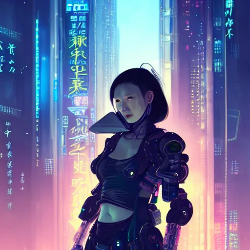 Image similar to portrait of a female cyberpunk hacker samurai in neotokyo at night, futuristic cyberpunk tokyo night, sci - fi and fantasy, intricate and very beautiful, highly detailed, digital painting, artstation, concept art, smooth and sharp focus, illustration, art by tian zi and wlop and alphonse mucha