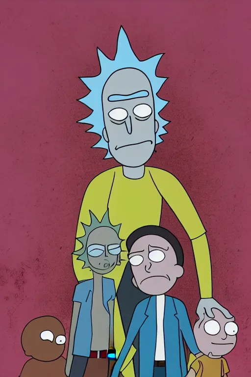 Image similar to a kodak photograph of rick and morty, creepy aesthetic,