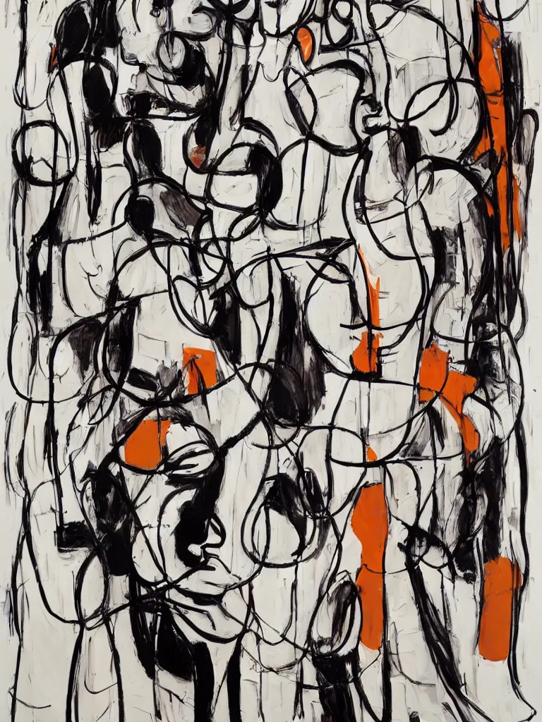 Prompt: abstract figurative expressive line art by george condo in an aesthetically pleasing natural tones,