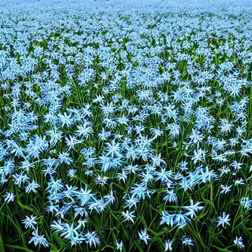 Prompt: field of light blue lilys, minimalistic art