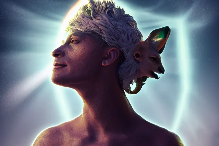 Image similar to portrait of a pagan psychic kangaroo god, cinematic, octane render, hyper detailed, lens flare, 4 k