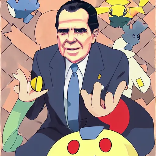 Prompt: Richard Nixon as a Pokémon trainer, anime