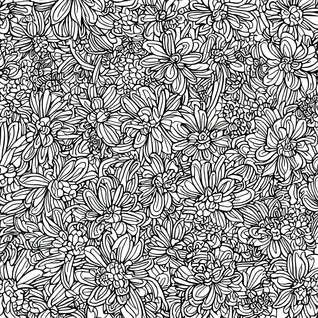 Image similar to floral flower garden line art, coloring book, vector illustration, high quality, black and white, bold lines,