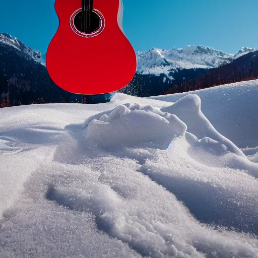 Image similar to an award - winning advertisement photo of a red musica vinyl stuck in the snow, with a snowy mountain and ice, drammatic lighting, sigma 5 0 mm, ƒ / 8, behance