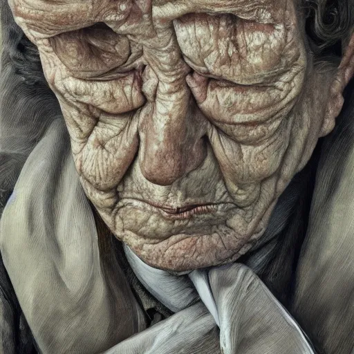 Image similar to high quality high detail painting by lucian freud, hd, portrait of a dead grandmother, photorealistic lighting