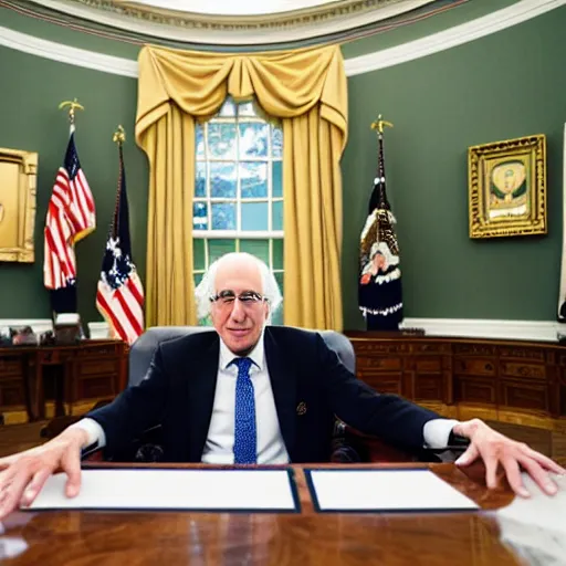 Image similar to closeup portrait of president Larry David in the oval office, studio lighting, 8k