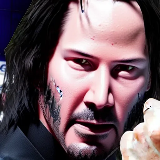 Prompt: Keanu Reeves facepalming over how bad Cyberpunk 2077 was