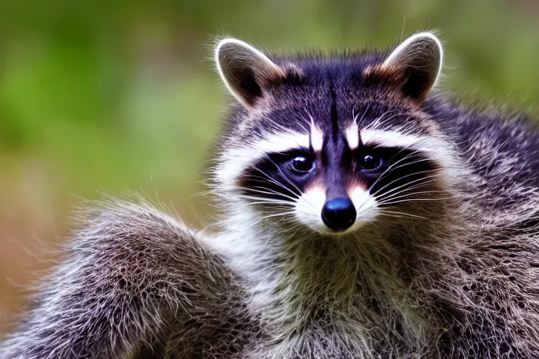 Image similar to a racoon cat!!! hybrid! hyper realistic!! realistic lighting!! wildlife photographer of the year!!! bold natural colors, national geographic, hd, wide angle, 8 k