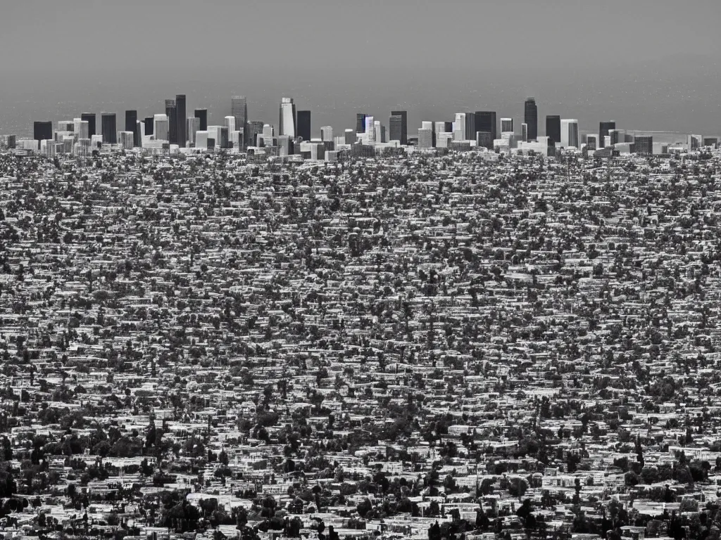 Image similar to “A black and white 90mm photo of Los Angeles”