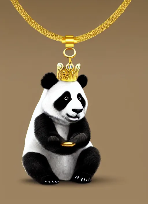 Prompt: photorealistic panda with a gold crown, with a gold necklace, 4k, high fidelity, studio lightning