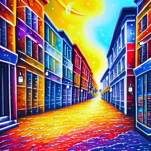 Image similar to celestial city street painting