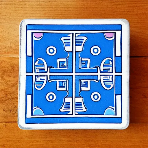 Prompt: playing card back, square, blue, aztec