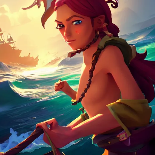 Image similar to jack the pirate mermaid on sea of thieves game avatar hero, behance hd by jesper ejsing, by rhads, makoto shinkai and lois van baarle, ilya kuvshinov, rossdraws global illumination