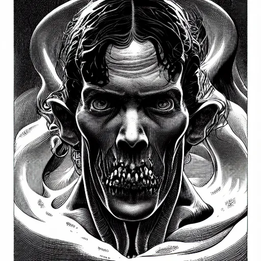 Prompt: portrait soft light, by bernie wrightson and killian eng and joe fenton, inspired by h p lovecraft, etching, fine, sharp high detail