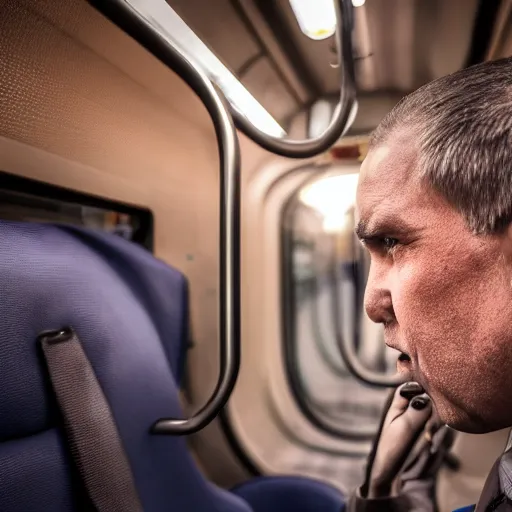 Prompt: the guy who talks on speakerphone on public transit, photo portrait, 4 k, studio lighting, high detail, 4 k, hyperrealism, cinematic image, dramatic light, 8 k ultra resolution, hd