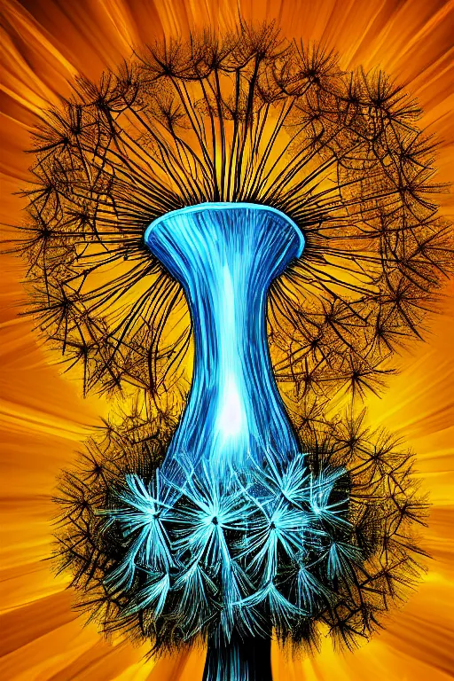 Image similar to nuclear mushroom cloud dandelion, symmetrical, highly detailed, digital art, sharp focus, trending on art station, glowing radioactive