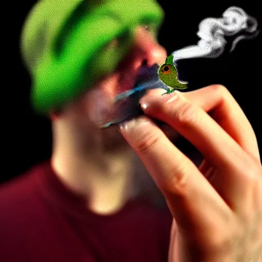 Prompt: smoking duck smoking weed, smoking a joint, photo, joint in mouth, duck smoking, digital art, 8k