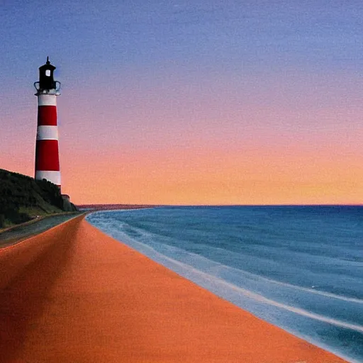 Prompt: A road leading to the lighthouse,dusk, by Ghibili