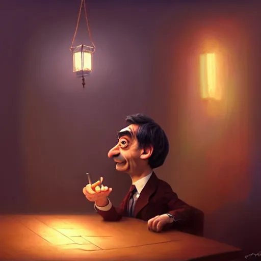 Prompt: mr. bean depicted as a muppet, atmospheric lighting, painted, unreal engine 5, highly detailed by charlie bowater