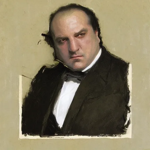 Prompt: portrait of tony soprano smoking a cigar, hyperrealistic, super detailed, by john mcneill whistler, by john singer sargent