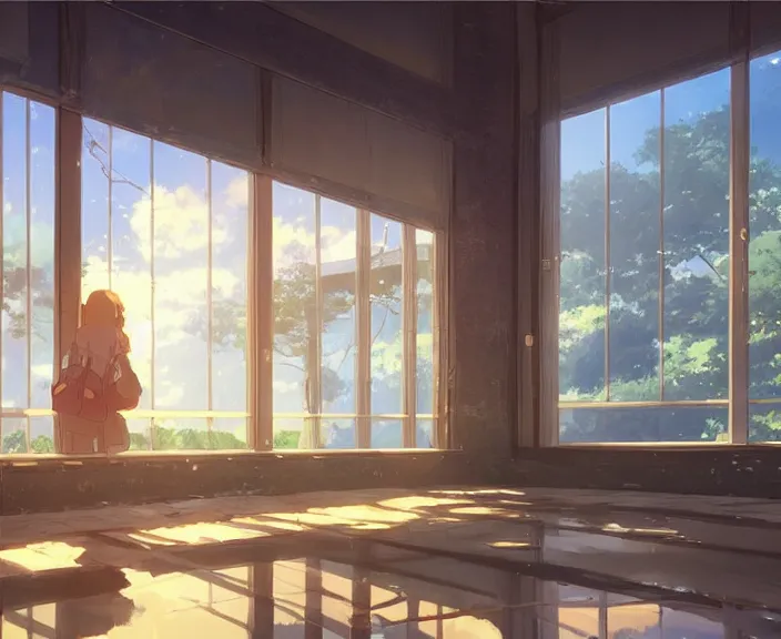 Prompt: a school building peaceful and serene incredible perspective, soft lighting, 4K, Your Name., Beautiful, ultra detailed, anime scenery concept art by Makoto Shinkai