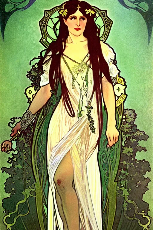 Image similar to full body vampire princess portrait painted by alphonse mucha