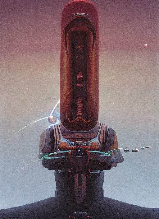 Prompt: A painting in a style of Beksinski featuring Elon Musk, rocket and mars. Very detailed, symmetry