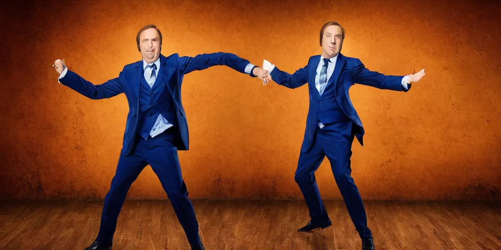 Prompt: a photo of saul goodman dancing, studio photo, beautiful, stunning scene, hdr, award winning photo