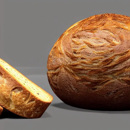 Prompt: bread, 3 d rendering, unreal engine 5, insanely detailed, gray background