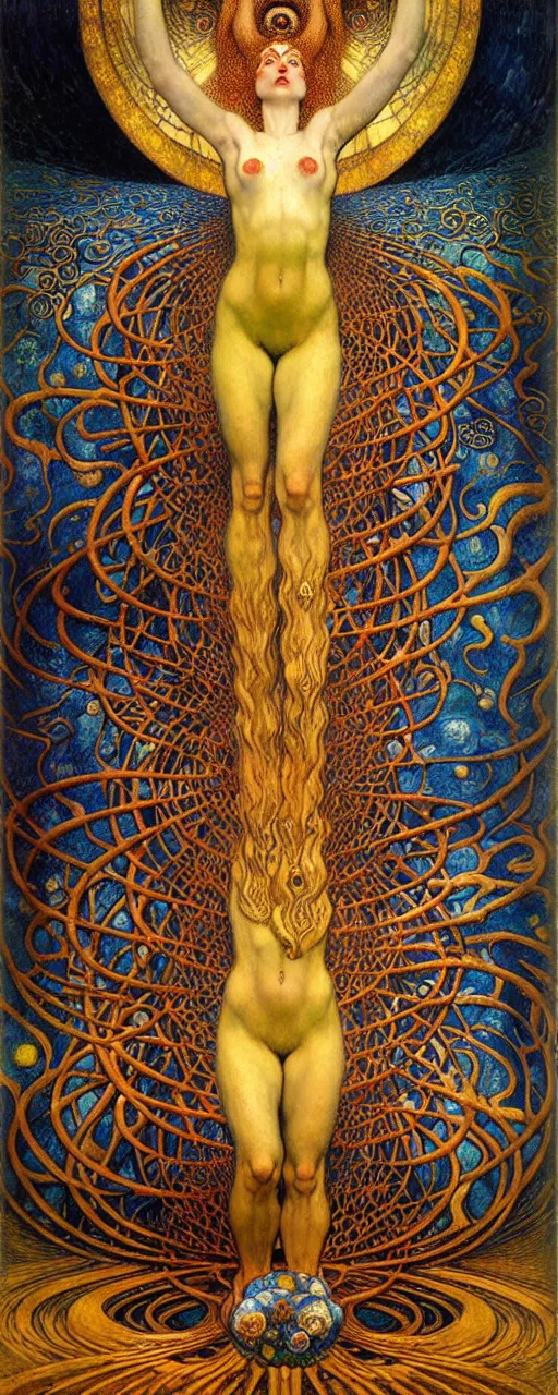 Image similar to Divine Chaos Engine by Karol Bak, Jean Delville, William Blake, Gustav Klimt, and Vincent Van Gogh, symbolist, visionary