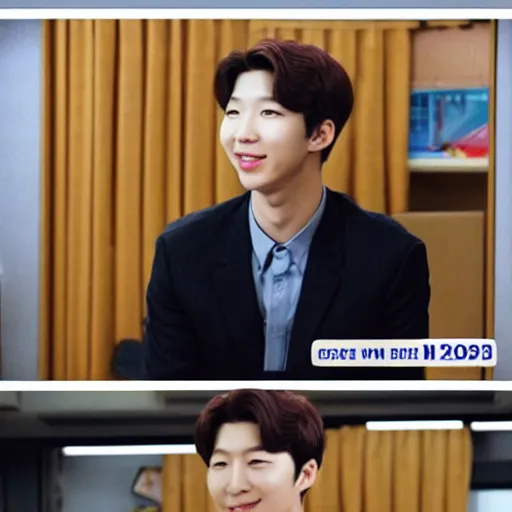 Image similar to Kim Namjoon from bts in The Office TV show season 7, HD, 2009, joon, screenshot, rapmonster, rm, official