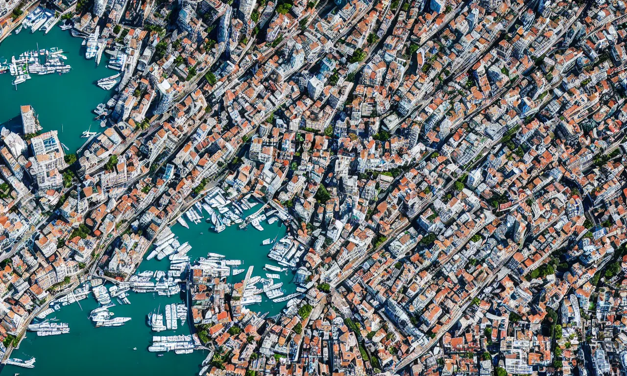 Prompt: birdseye view of a stunning coastal city, professional photography