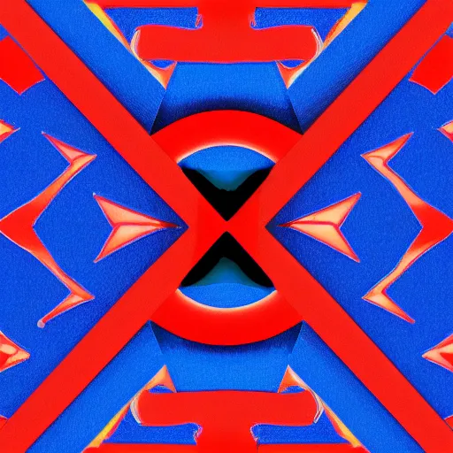 Image similar to a vertically symmetrical image, left is blue, right is red