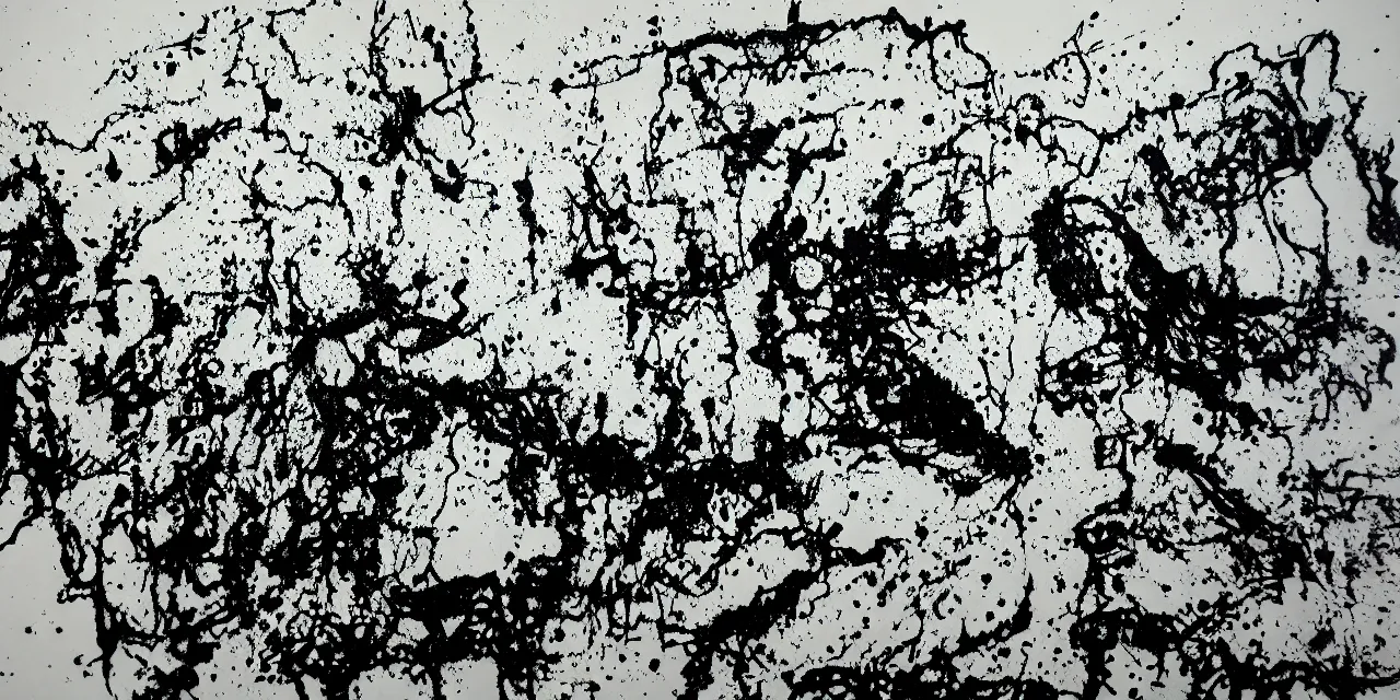 Image similar to laurentian appalachian mountains during winter, black ink landscape artwork with drippings, dribbles and splashes.