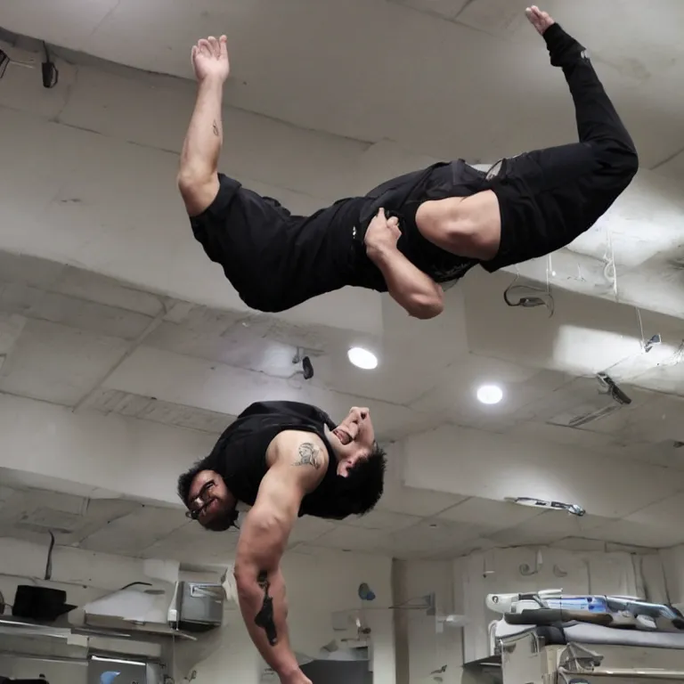 Prompt: photo of markiplier doing a backflip