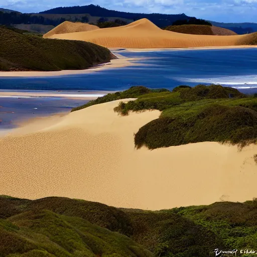 Image similar to sandtrails hokianga, spectacular land, sand and seascapes of the hokianga sand dunes & mitimit digital art, traditional maori