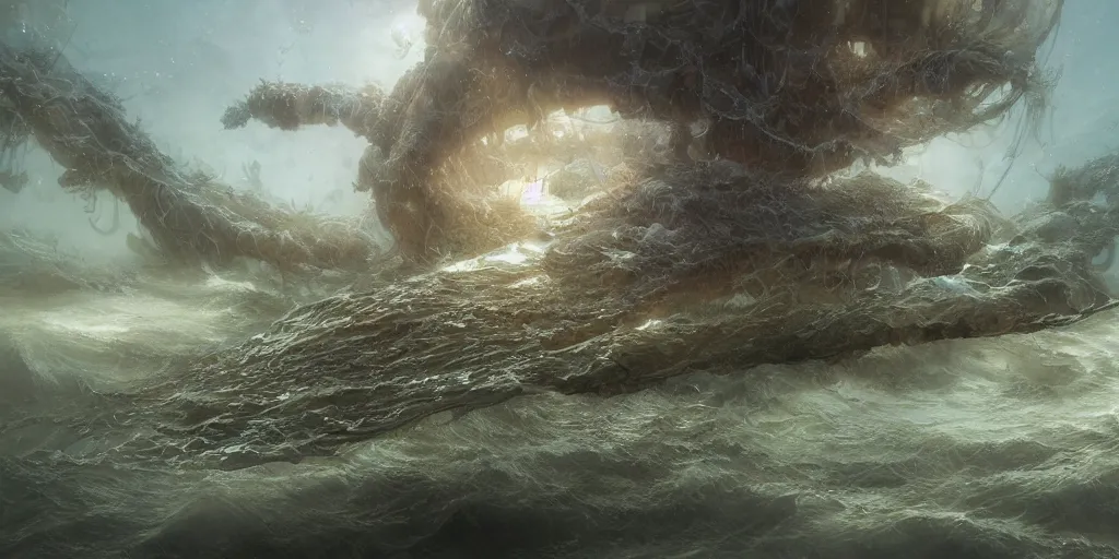 Image similar to study material with side perspective, transparent water River flow, realistic water foam,agua droplets, underwater, bridge made of water ,physically based rendering, defined features by ellen jewett, tomasz alen kopera and Justin Gerard