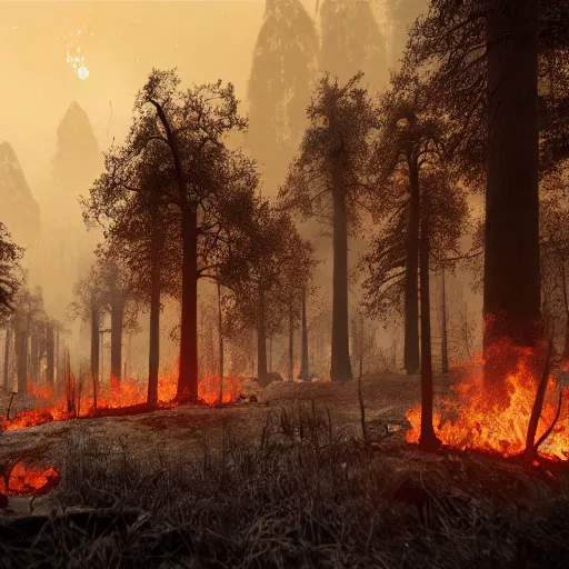Image similar to a burned lifeless forest, with burned trees, concept art, cinematic, Christian Alzmann on ArtStation, CGSociety, Unreal Engine