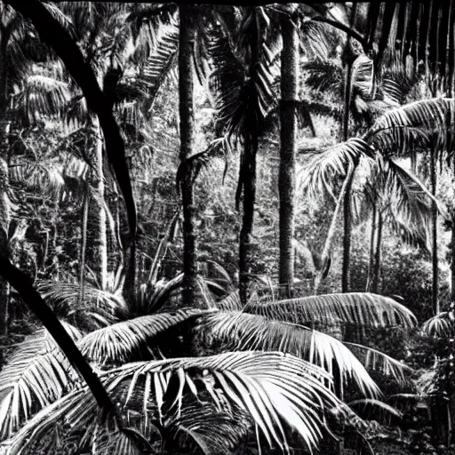 Image similar to a rizom lost film footage of an anthropological sphere in the middle of the tropical jungle / object / abstract / modernism / film still / cinematic / enhanced / 1 9 2 0 s / black and white / grain