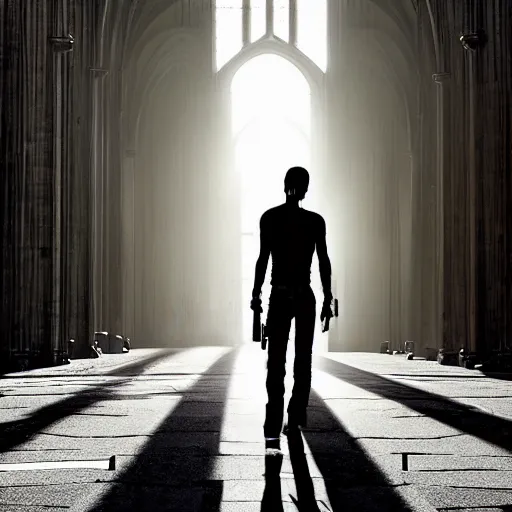 Image similar to the terminator walking next to the cathedral of cologne, germany, volumetric lighting, sharp focus, ultra detailed, cgsociety - w 1 0 2 4 - n 8 - i