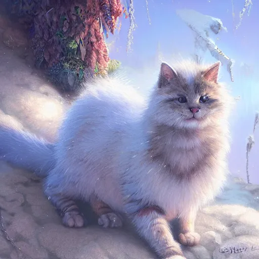 Image similar to highly detailed cat furry, fursona, furry art, white fur, stephen bliss, unreal engine, fantasy art by greg rutkowski, loish, rhads, ferdinand knab, makoto shinkai and lois van baarle, ilya kuvshinov, rossdraws, tom bagshaw, global illumination, radiant light, detailed and intricate environment