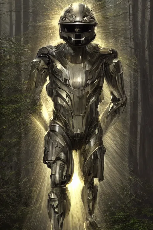 Prompt: helmetless Crysis Nanosuit worn by a fluffy teddybear, a forest with rays of light coming through the canopy, masterpiece, dystopian, sci-fi, extremely detailed, digital painting, sculpted in zbrush, artstation, concept art, smooth, sharp focus, illustration, chiaroscuro lighting, golden ratio, incredible art, artgerm, greg rutkowski, alphonse mucha, simon stalenhag, carravaggio