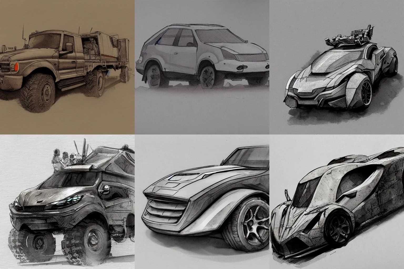Prompt: a concept art of a vehicle, ink wash painting, artstation