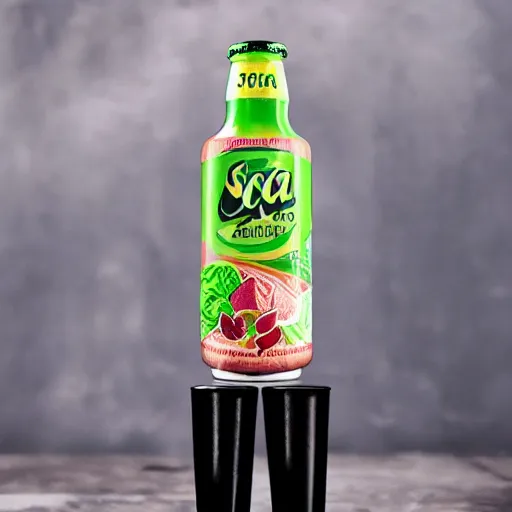 Image similar to promotion photo for a new soda with the flavour of cabbage and sweat