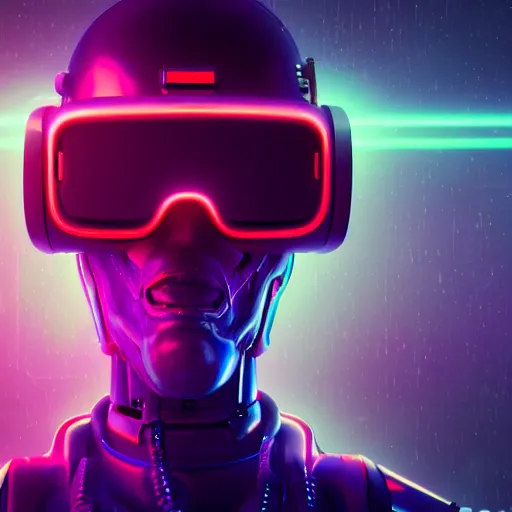 Image similar to cyberpunk concept bot, cinema 4 d, galaxy, ufo, space sci - fi, wearing vr goggles, illustration, portrait, pastel neon textured background night, trending on artstation, greg rutkowski, octane rendered, 1 2 k, detailed,